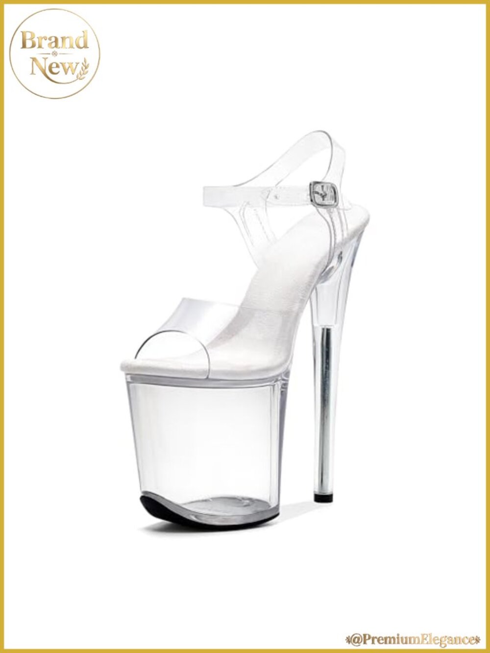Women's 8" Platform Stiletto Sandals Ankle Strap Exotic High Heels PVC Clear